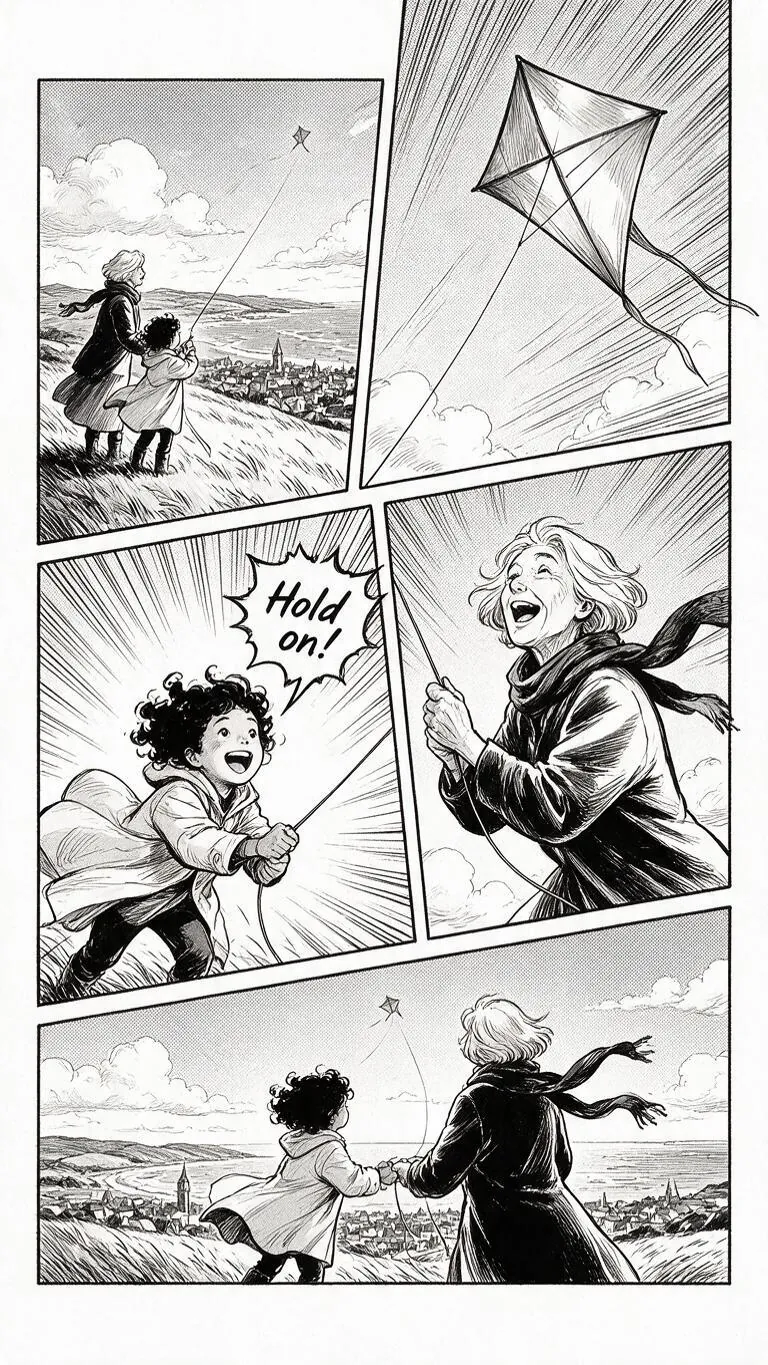 The kite story as a manga page.