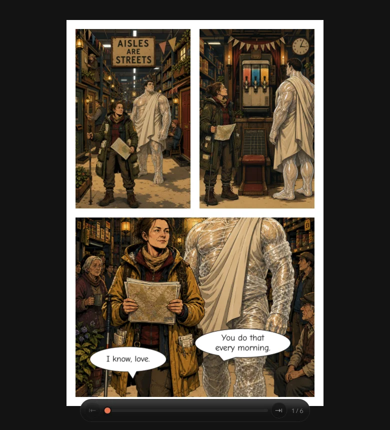 Golden Kite's reader showing page 1 of The Last Order, with a button to download the comic.